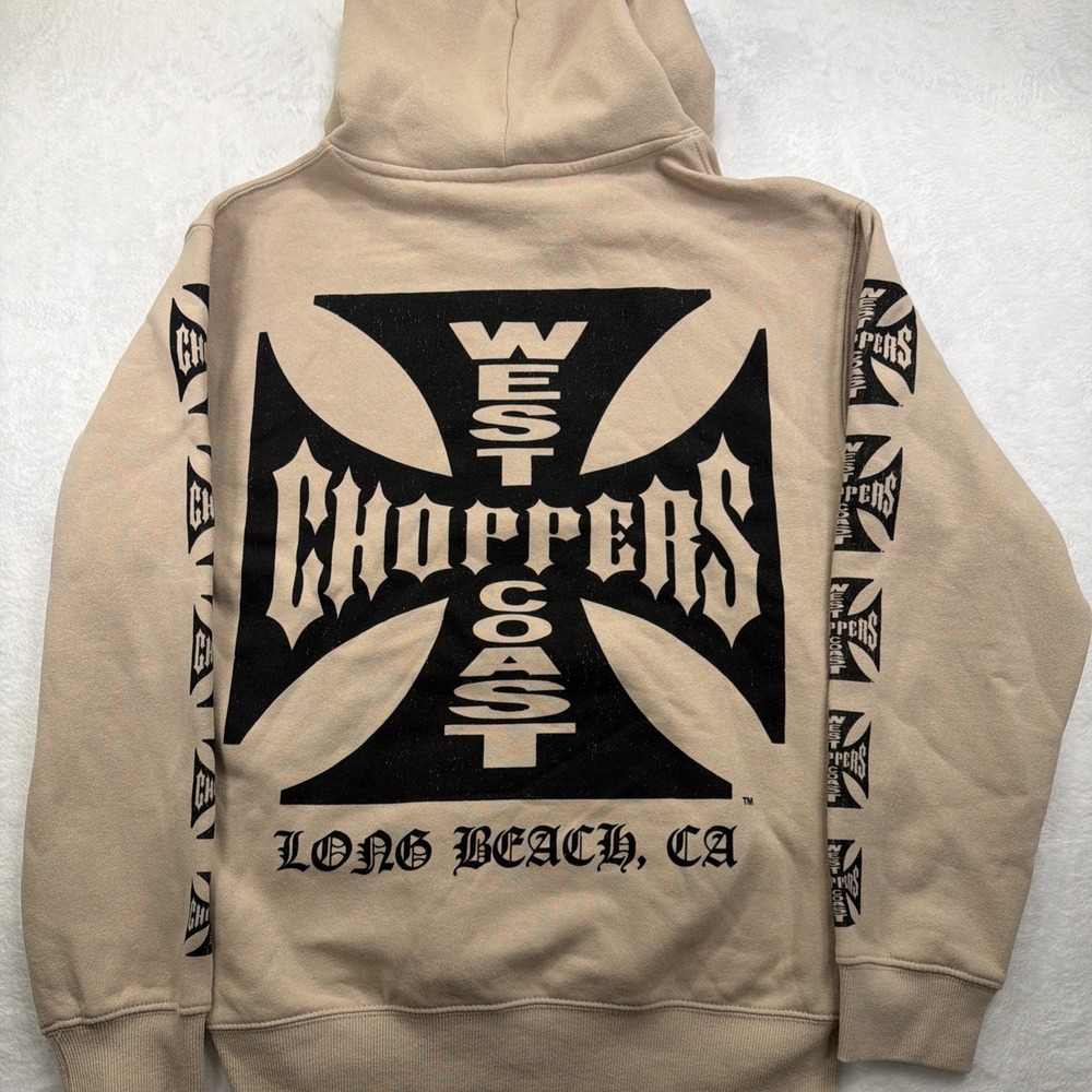 West Coast Choppers Authentic Cross Y2K Tan Hoodie Pullover Sweatshirt Small - Picture 8 of 8